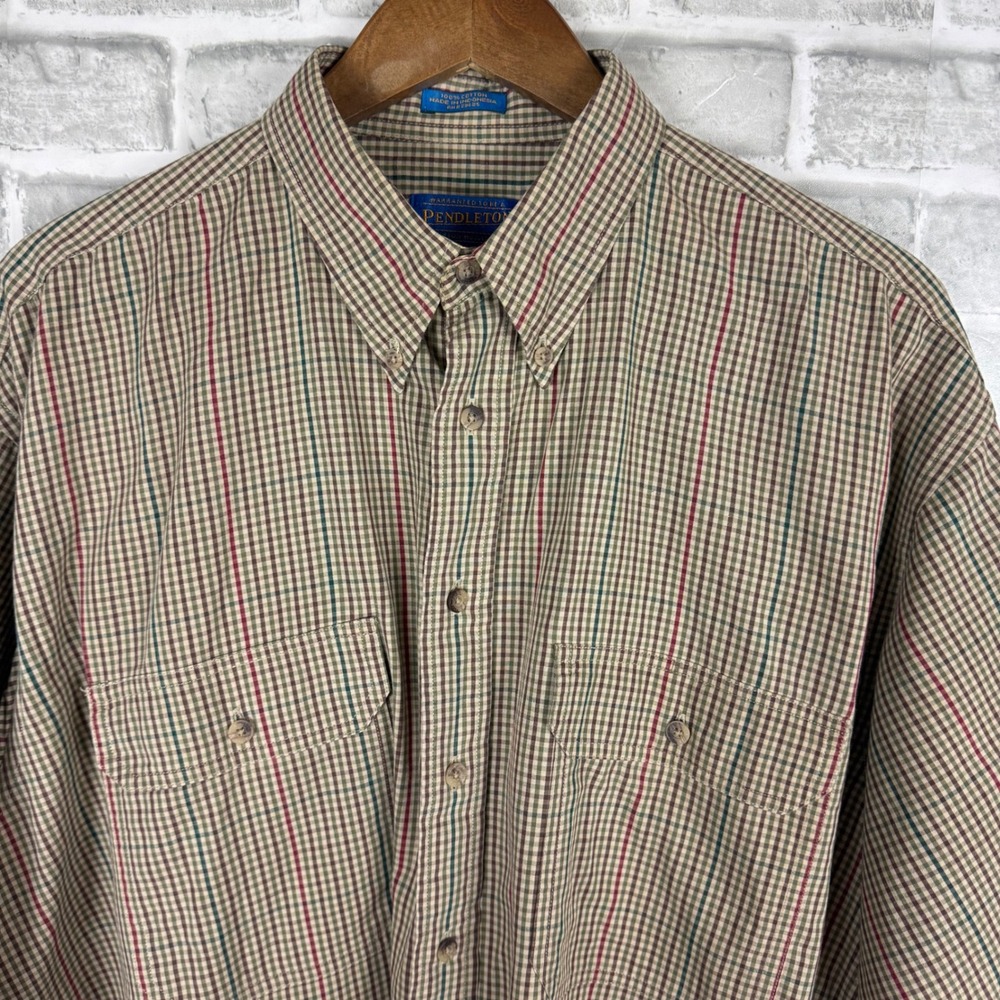 Pendleton Mens XL Plaid Button Down Shirt Long Sleeve Cotton Double Pocket